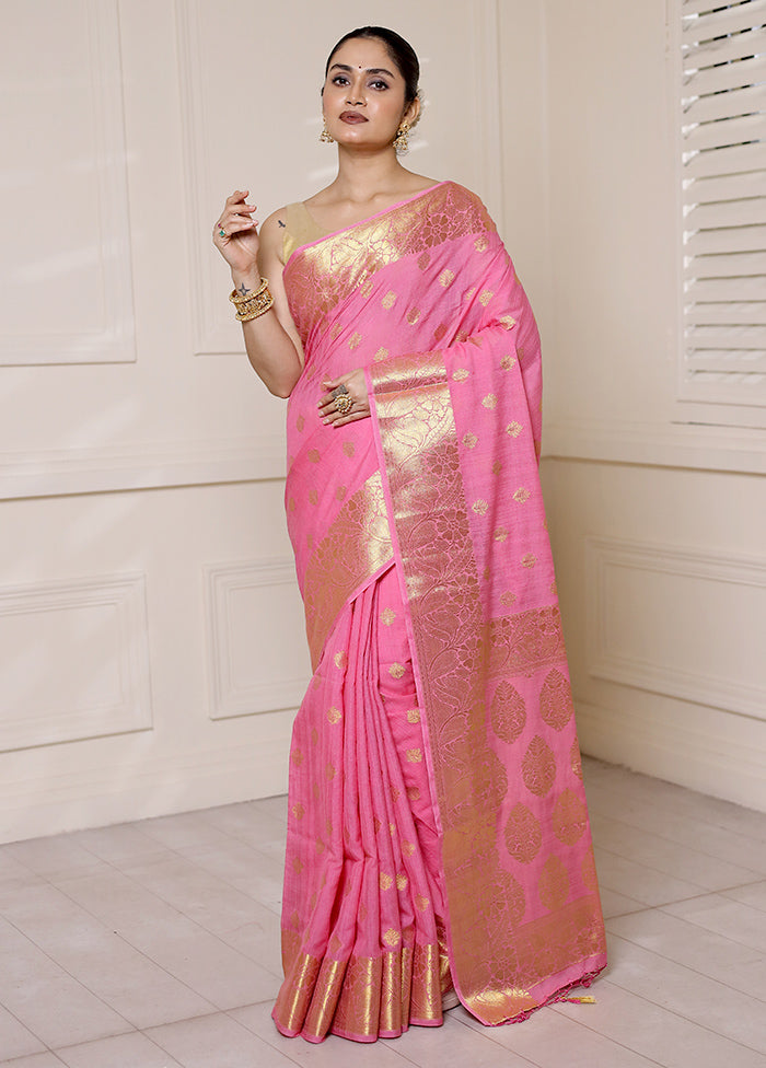 Pink Dupion Silk Saree With Blouse Piece