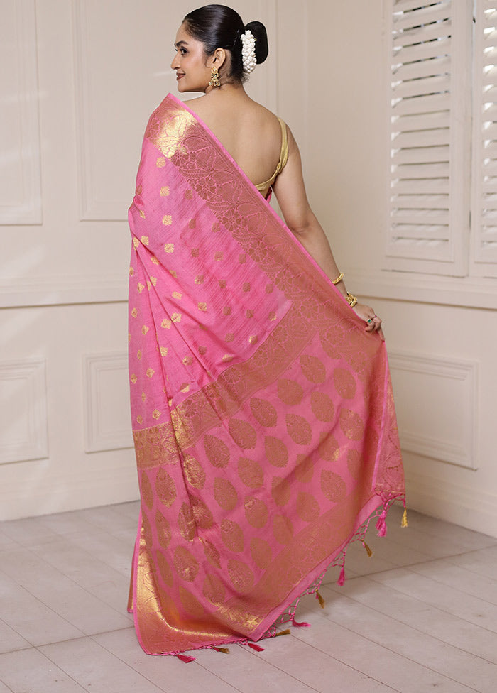 Pink Dupion Silk Saree With Blouse Piece