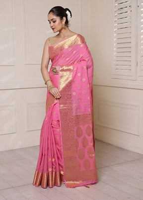 Pink Dupion Silk Saree With Blouse Piece