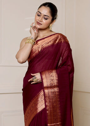 Maroon Dupion Silk Saree With Blouse Piece