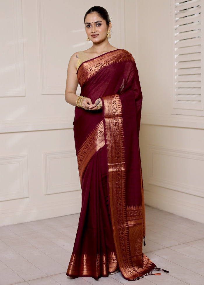 Maroon Dupion Silk Saree With Blouse Piece