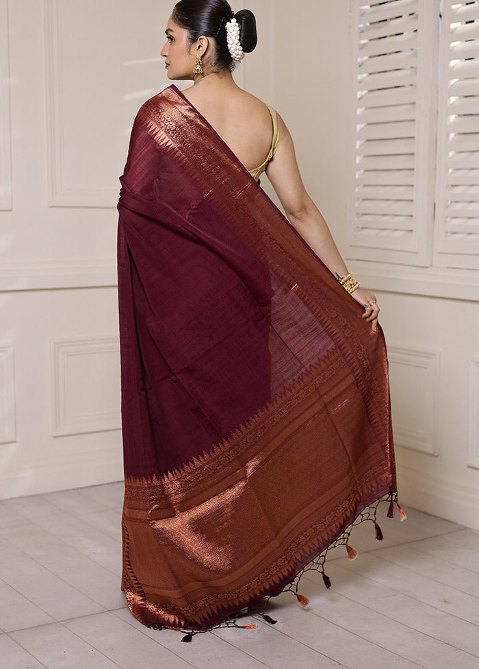 Maroon Dupion Silk Saree With Blouse Piece