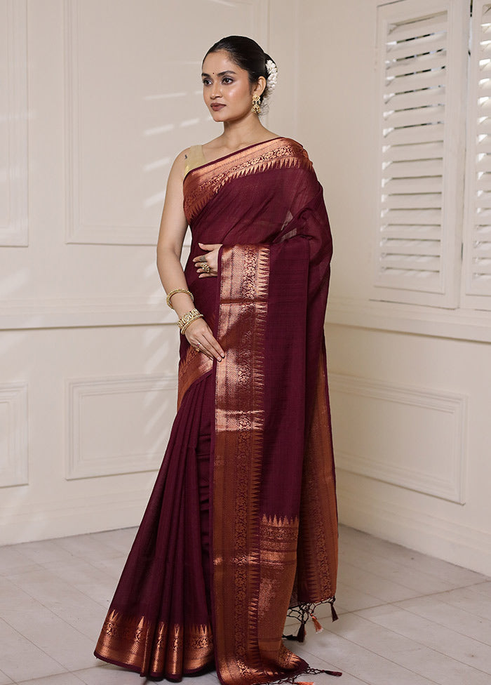 Maroon Dupion Silk Saree With Blouse Piece