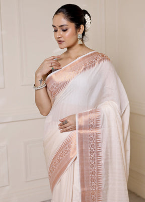 White Dupion Silk Saree With Blouse Piece