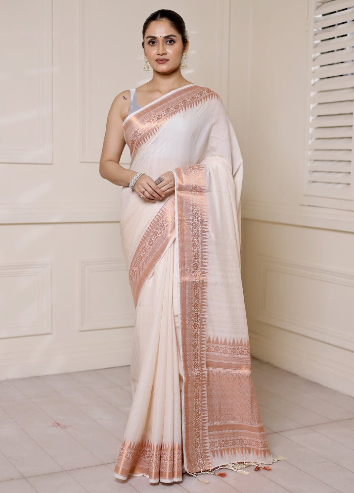 White Dupion Silk Saree With Blouse Piece