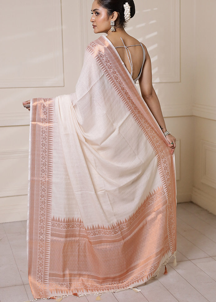 White Dupion Silk Saree With Blouse Piece