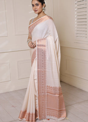 White Dupion Silk Saree With Blouse Piece