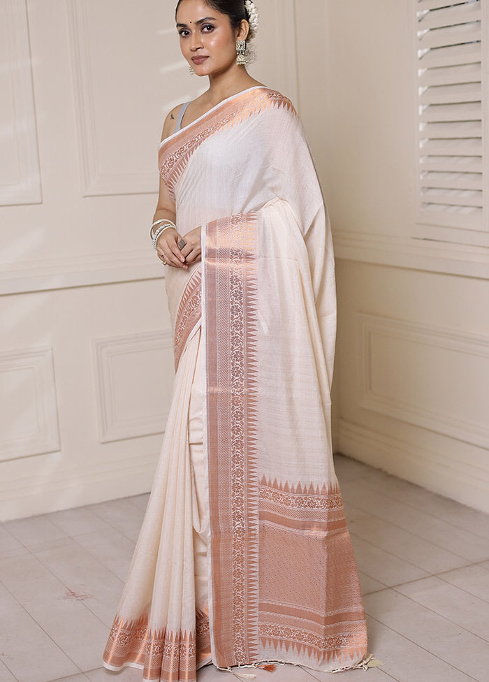 White Dupion Silk Saree With Blouse Piece