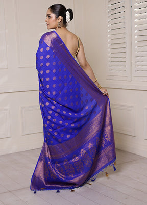 Blue Dupion Silk Saree With Blouse Piece