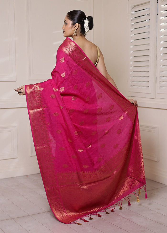 Pink Dupion Silk Saree With Blouse Piece