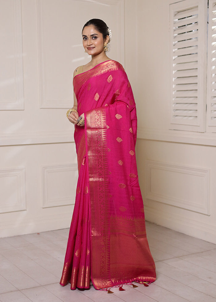 Pink Dupion Silk Saree With Blouse Piece