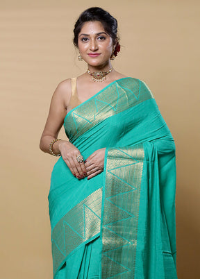 Green Dupion Silk Saree With Blouse Piece