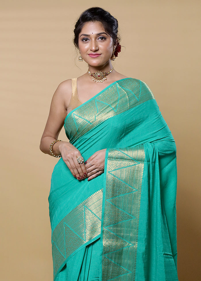 Green Dupion Silk Saree With Blouse Piece