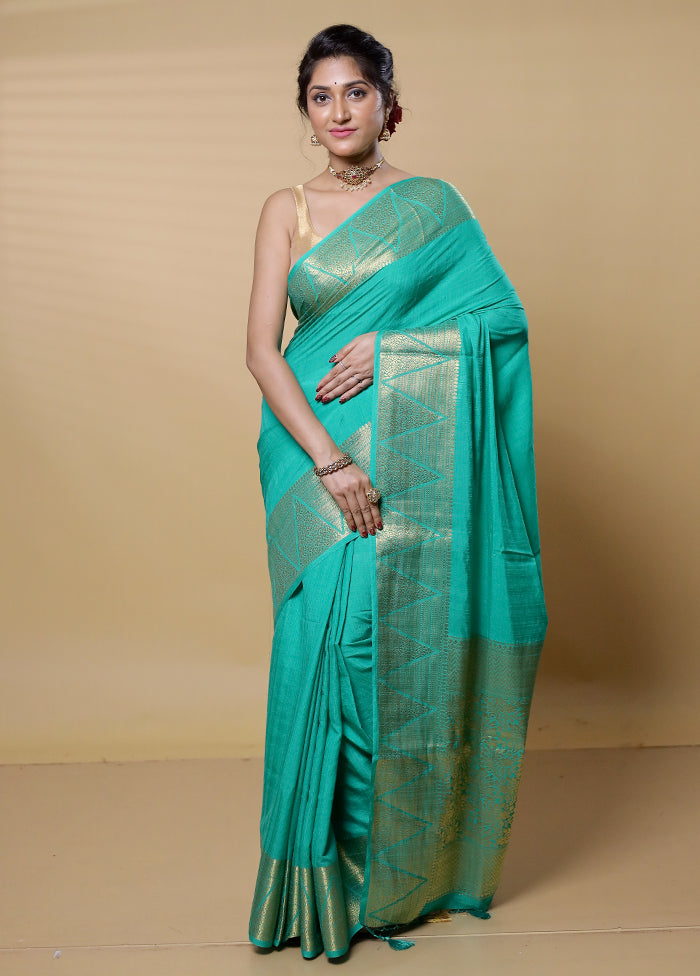 Green Dupion Silk Saree With Blouse Piece