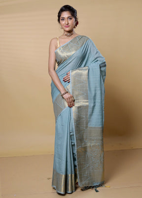 Green Dupion Silk Saree With Blouse Piece