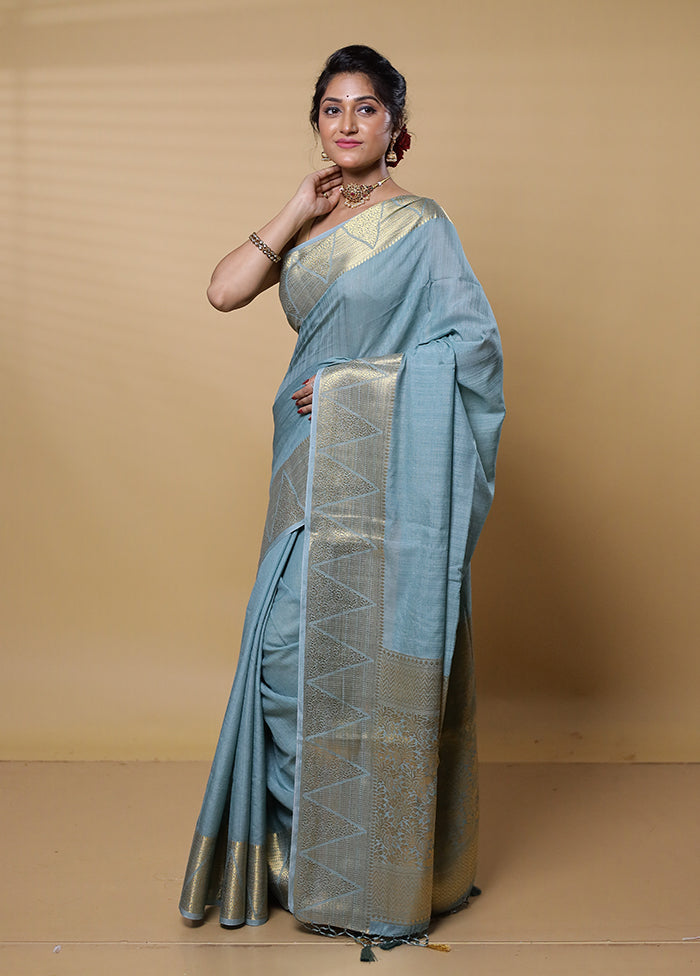 Green Dupion Silk Saree With Blouse Piece