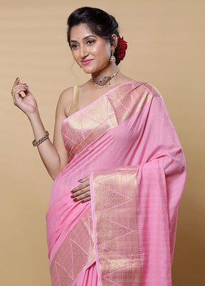 Pink Dupion Silk Saree With Blouse Piece