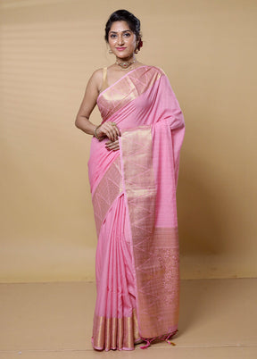 Pink Dupion Silk Saree With Blouse Piece