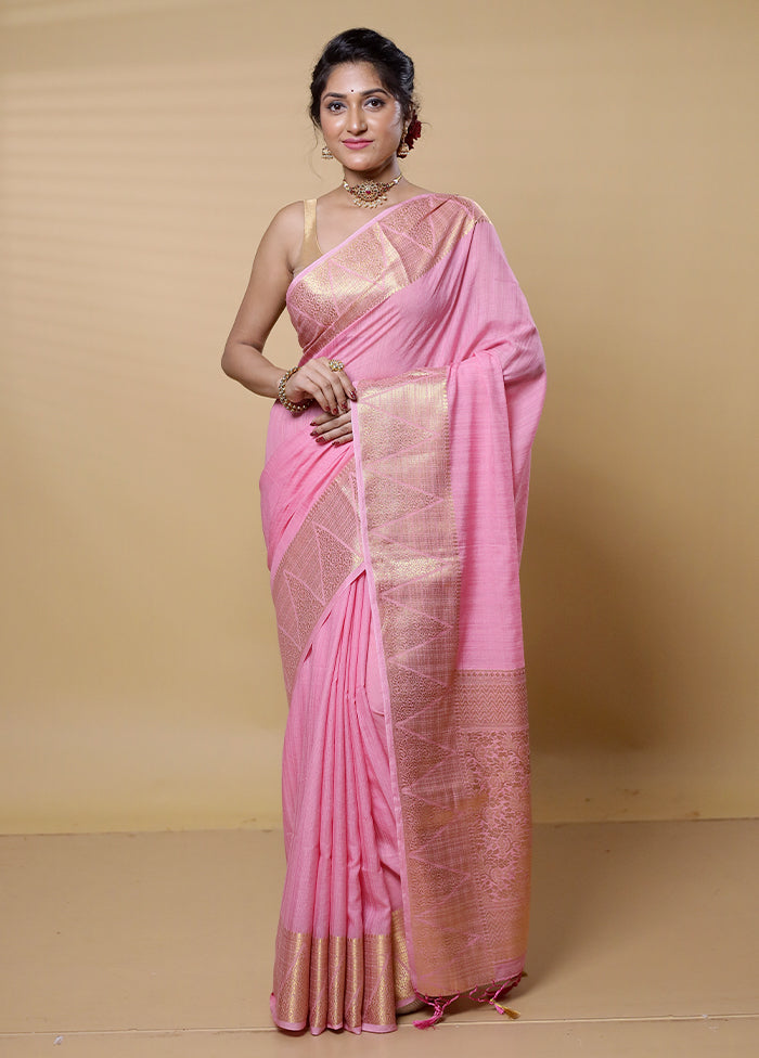 Pink Dupion Silk Saree With Blouse Piece