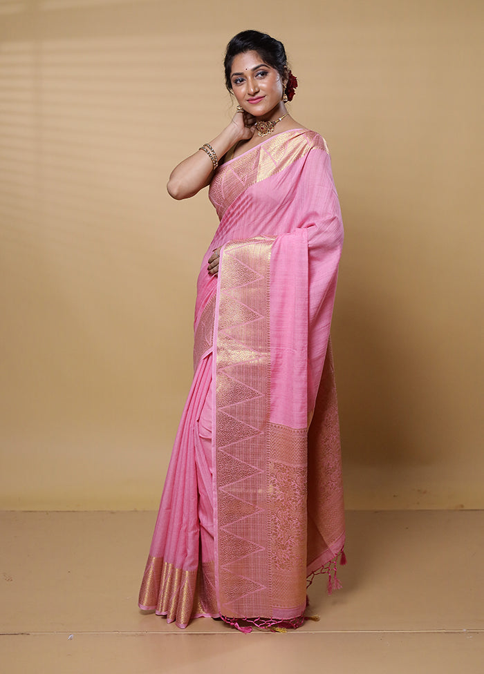 Pink Dupion Silk Saree With Blouse Piece