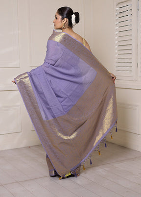 Purple Dupion Silk Saree With Blouse Piece