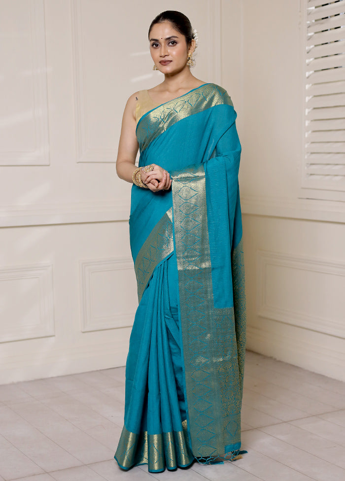 Green Dupion Silk Saree With Blouse Piece