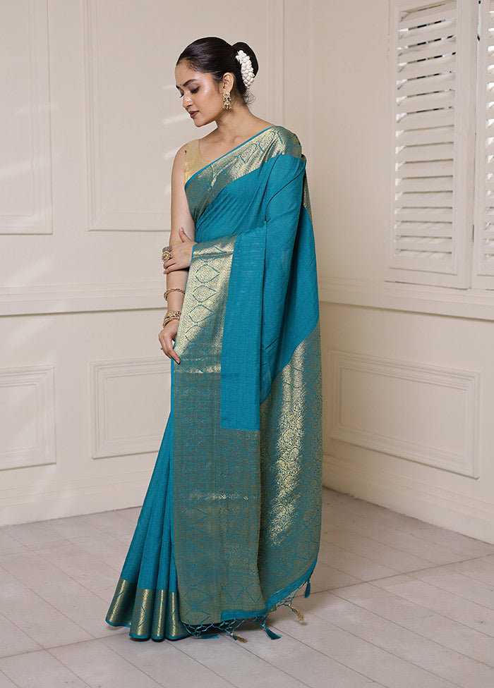 Green Dupion Silk Saree With Blouse Piece