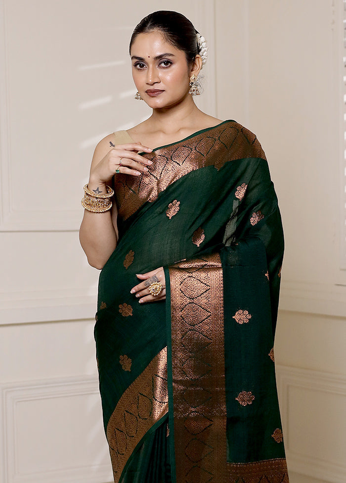 Green Dupion Silk Saree With Blouse Piece