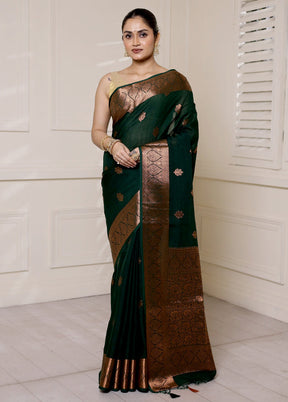 Green Dupion Silk Saree With Blouse Piece