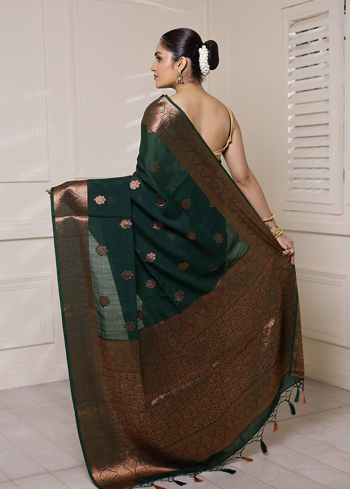 Green Dupion Silk Saree With Blouse Piece