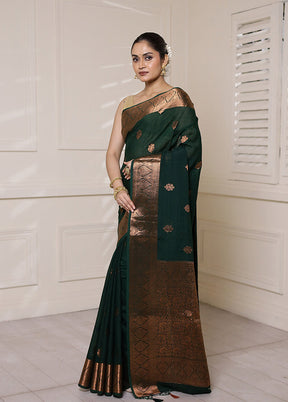 Green Dupion Silk Saree With Blouse Piece