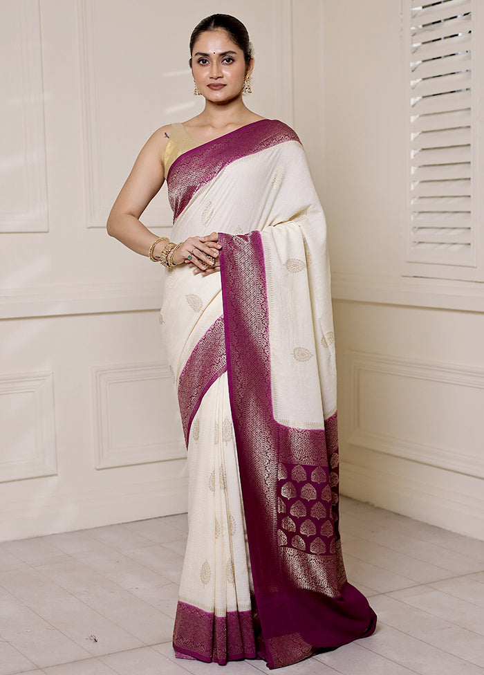 White Georgette Saree With Blouse Piece