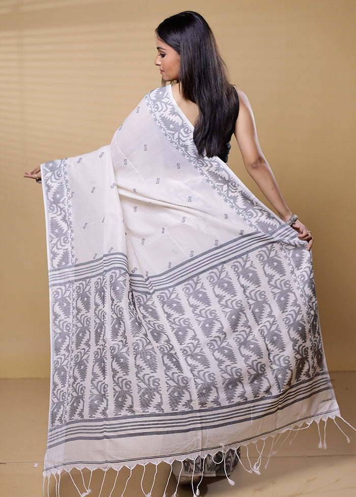 White Khadi Cotton Saree With Blouse Piece