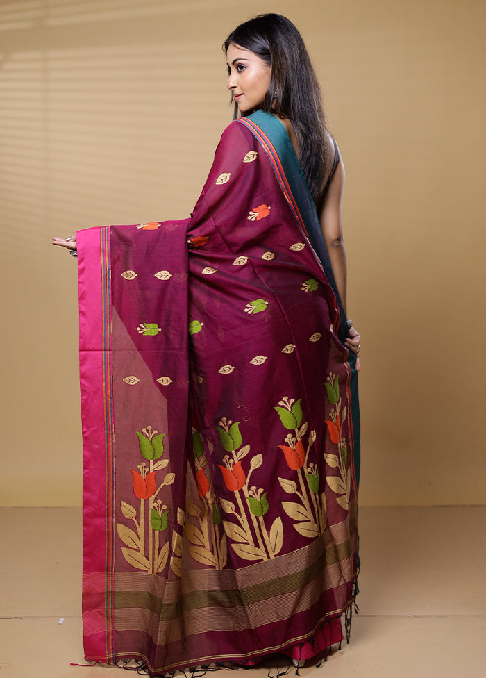 Purple Khadi Cotton Saree With Blouse Piece