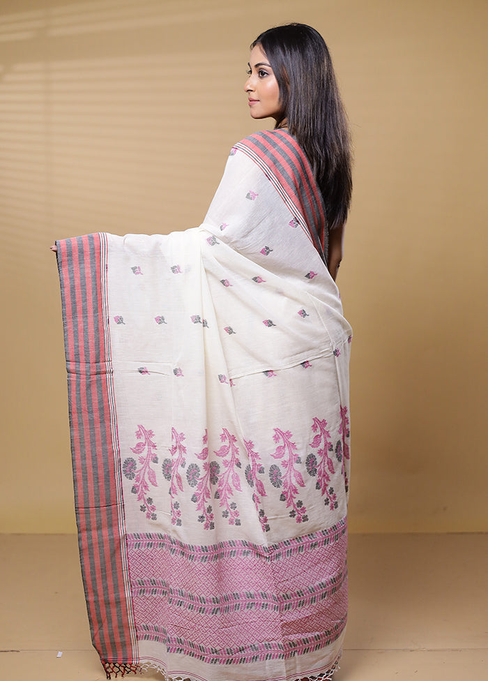 White Khadi Cotton Saree With Blouse Piece