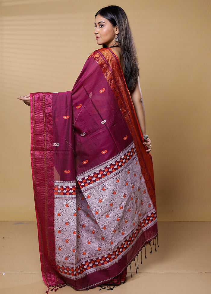 Magenta Khadi Cotton Saree With Blouse Piece