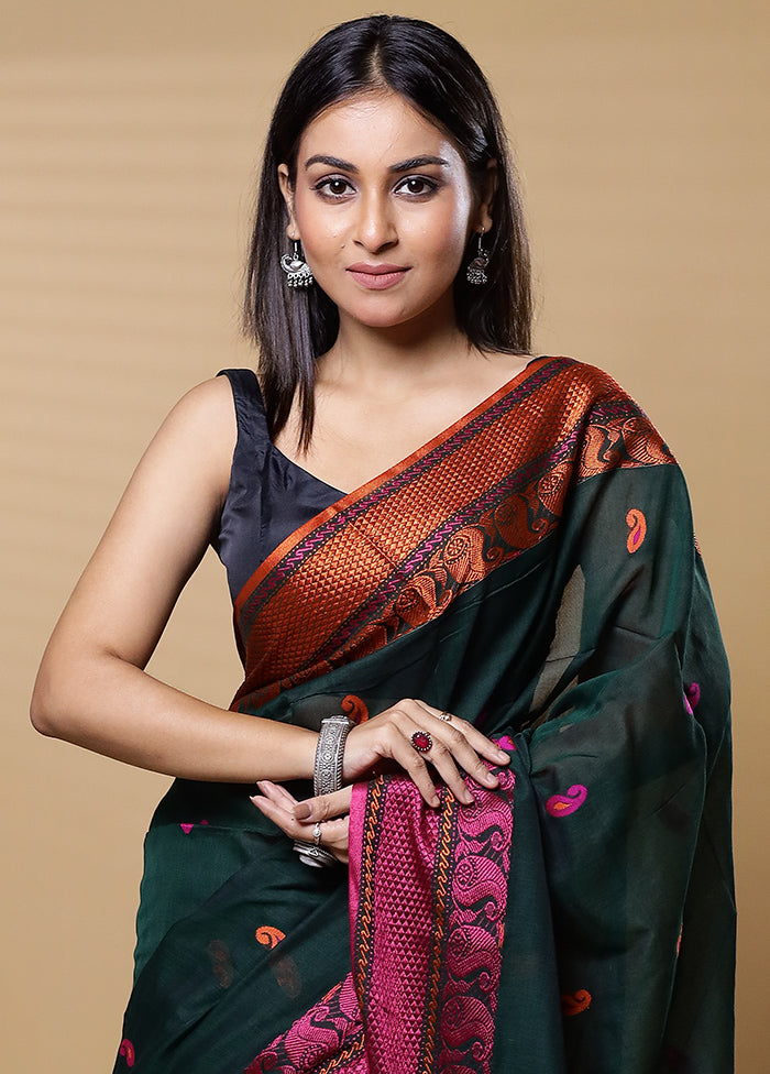 Black Khadi Cotton Saree With Blouse Piece