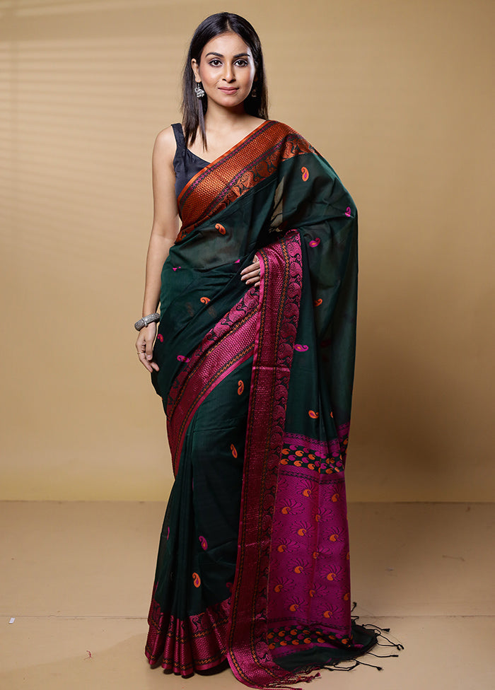 Black Khadi Cotton Saree With Blouse Piece