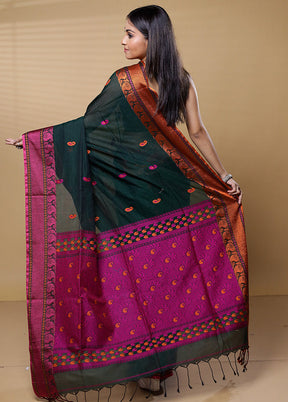 Black Khadi Cotton Saree With Blouse Piece