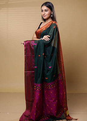 Black Khadi Cotton Saree With Blouse Piece