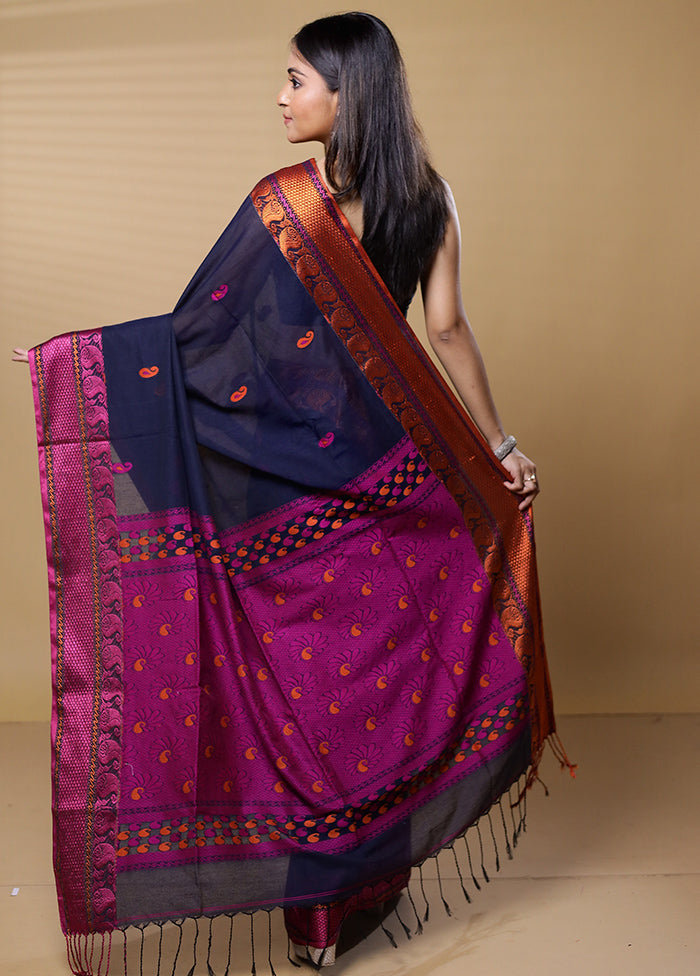 Blue Cotton Saree With Blouse Piece