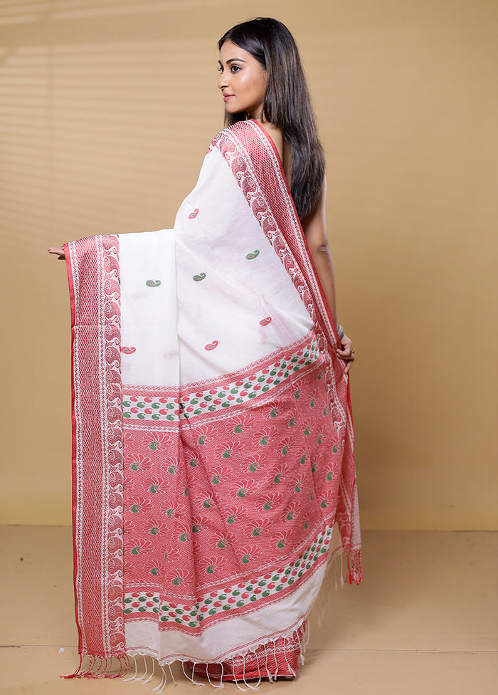 White Khadi Cotton Saree With Blouse Piece