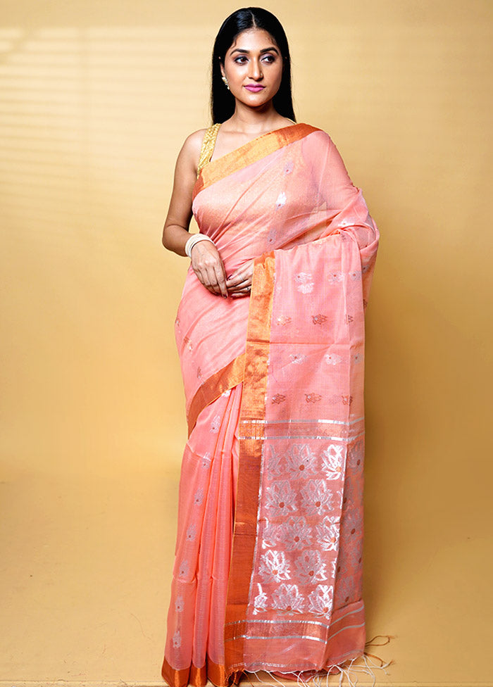 Pink Khadi Cotton Saree With Blouse Piece