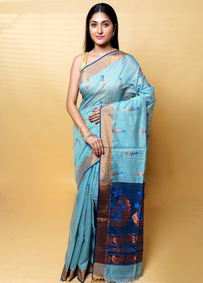 Green Khadi Cotton Saree With Blouse Piece