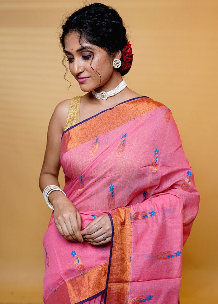 Pink Cotton Saree With Blouse Piece