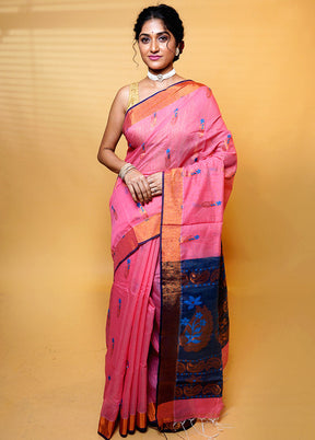 Pink Khadi Cotton Saree With Blouse Piece