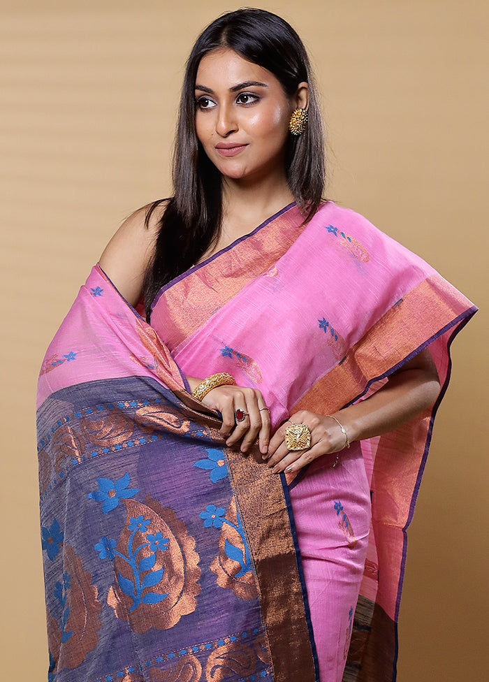 Pink Cotton Saree With Blouse Piece