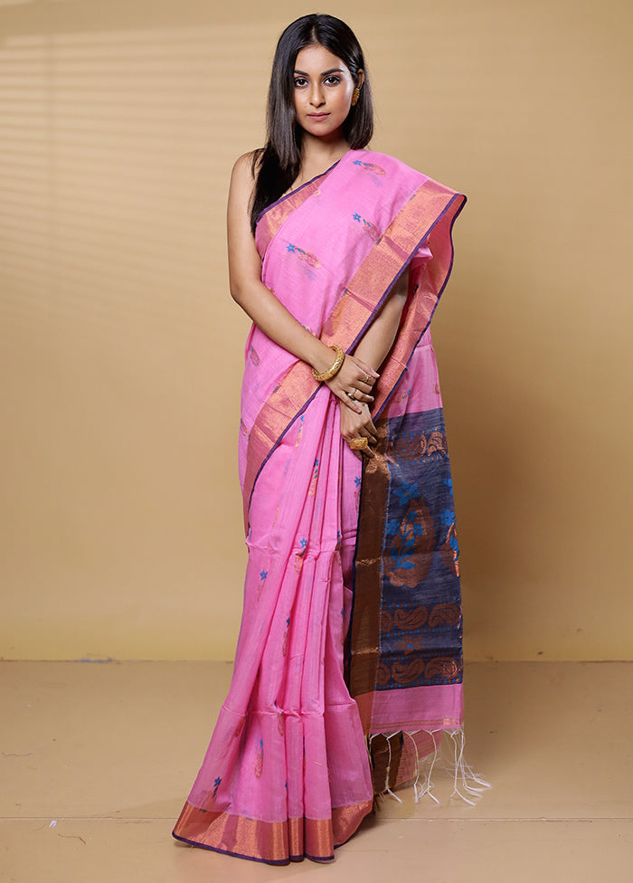 Pink Cotton Saree With Blouse Piece