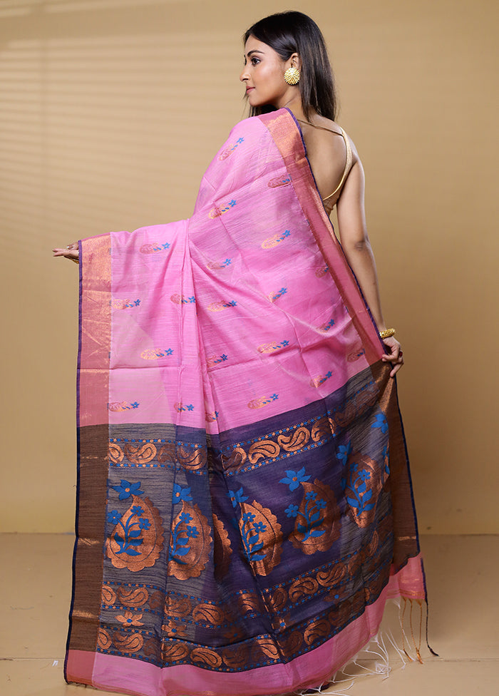 Pink Cotton Saree With Blouse Piece