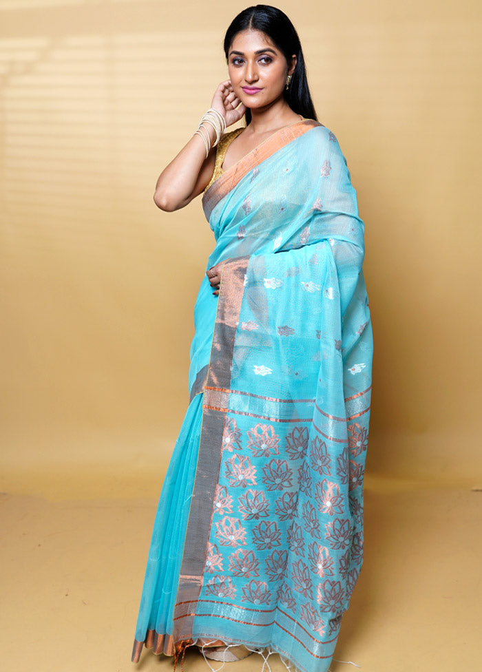 Green Khadi Cotton Saree With Blouse Piece